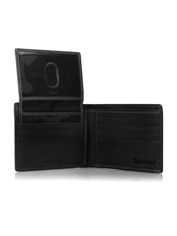 Timberland Men's Leather RFID Wallet with Removeable Passcase Black