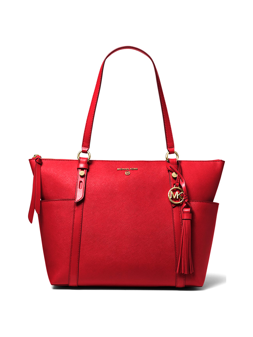 Michael Kors Sullivan Large Saffiano Leather Top-Zip Tote Bag Crimson