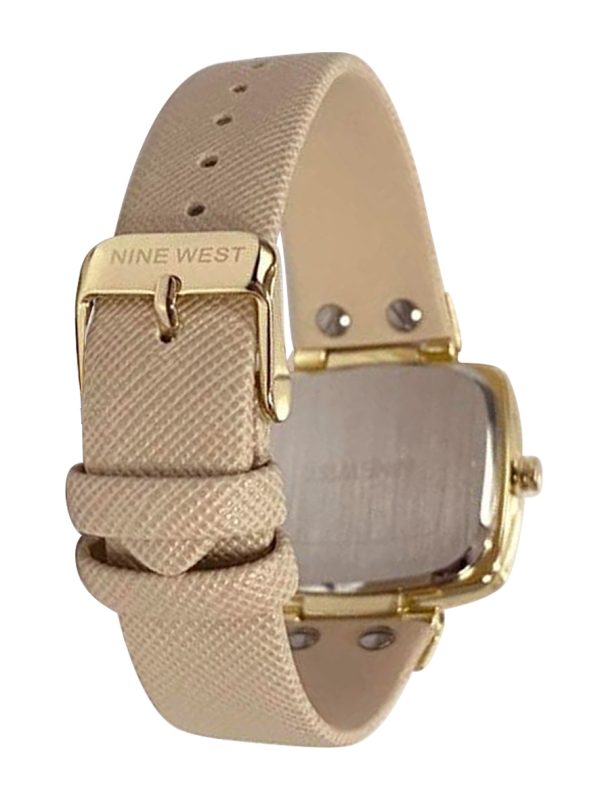 Nine West Womens Gold Tone And Tan Textured Strap Watch Gold Tan