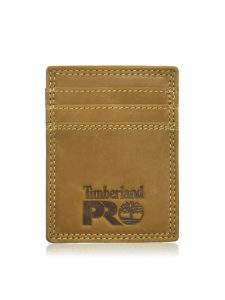 Timberland Pro Men's Leather Front Pocket Wallet with Money Clip Accessory Wheat