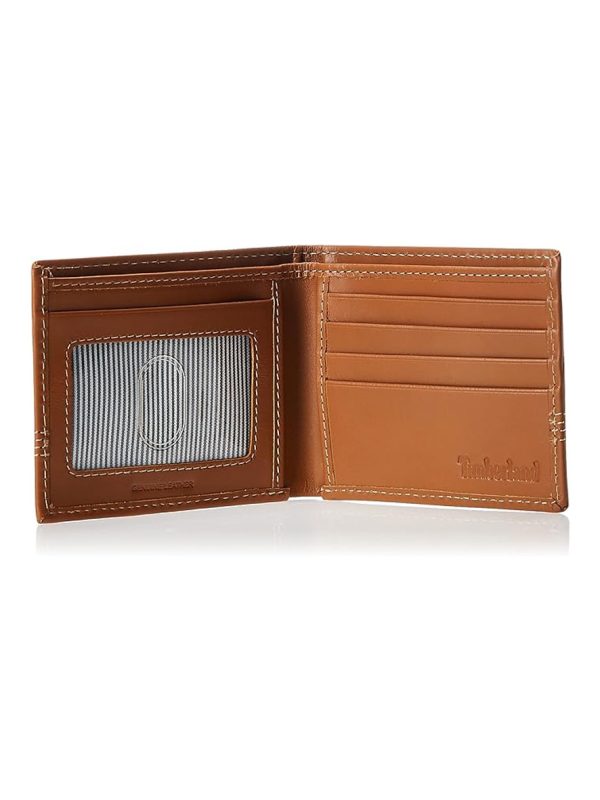 Timberland Men's Genuine Leather Slim Bifold Wallet with Matching Fob Set Tan