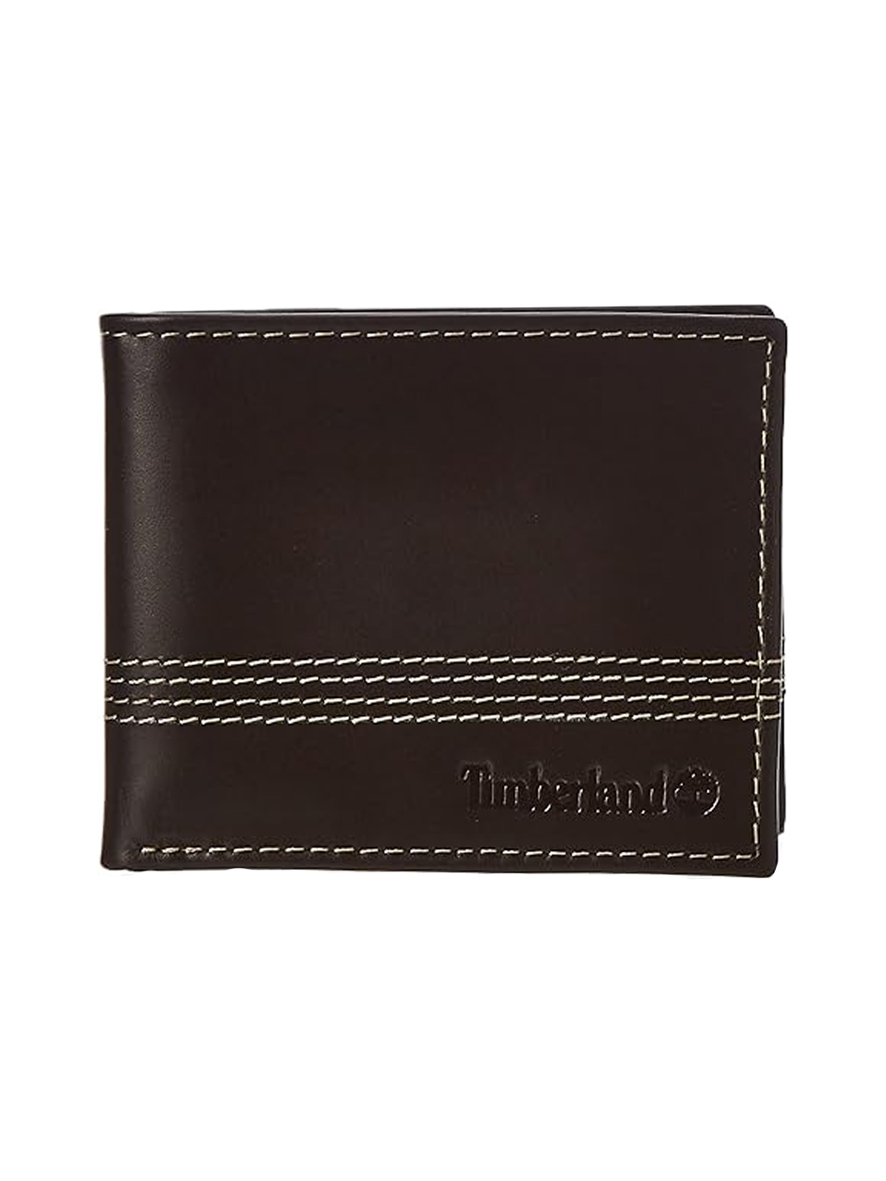 Timberland Men's Genuine Leather Slimfold Bifold Wallet Brown