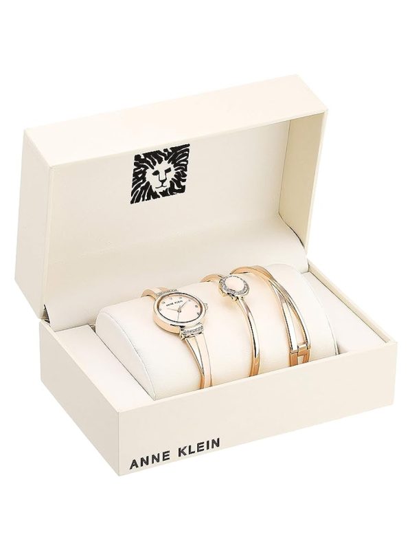 Anne Klein Women's Premium Crystal Accented Watch and Bracelet Set Rose Gold Blush Pink
