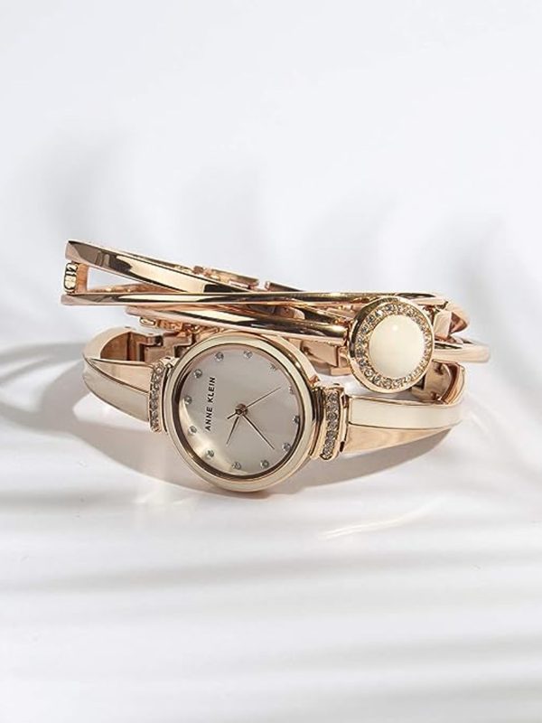 Anne Klein Women's Premium Crystal Accented Watch and Bracelet Set Rose Gold Blush Pink