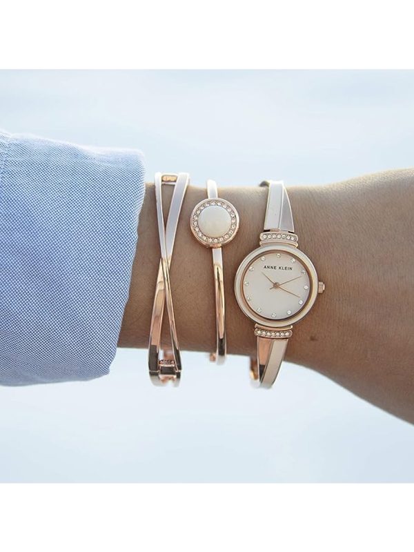 Anne Klein Women's Premium Crystal Accented Watch and Bracelet Set Rose Gold Blush Pink