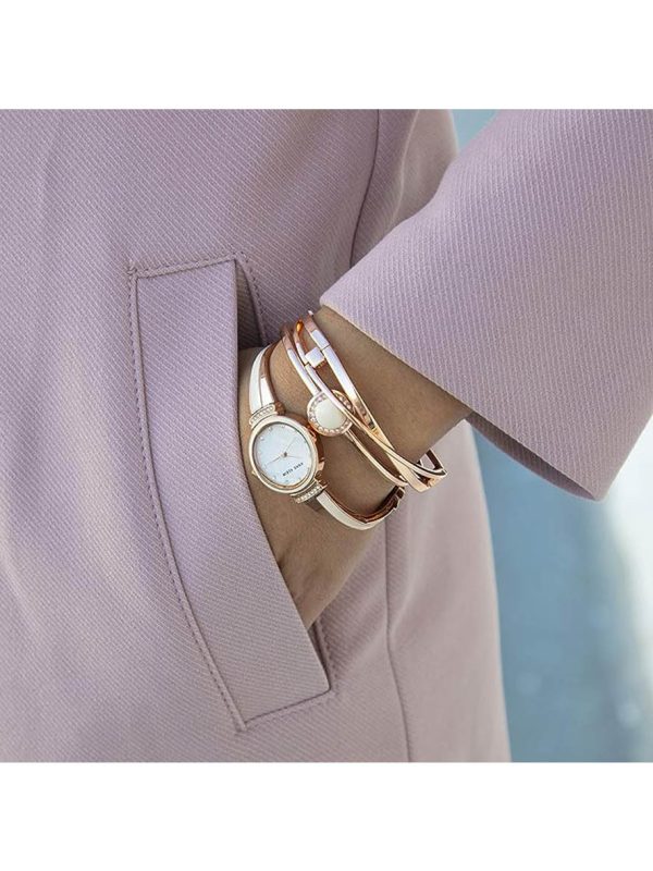 Anne Klein Women's Premium Crystal Accented Watch and Bracelet Set Rose Gold Blush Pink