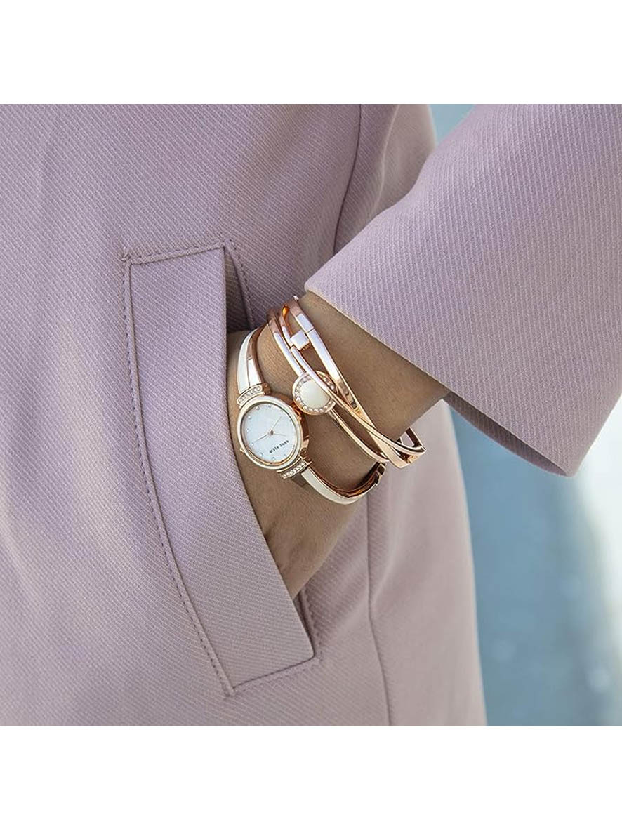 Anne Klein Women's Premium Crystal Accented Watch and Bracelet Set Rose Gold Blush Pink