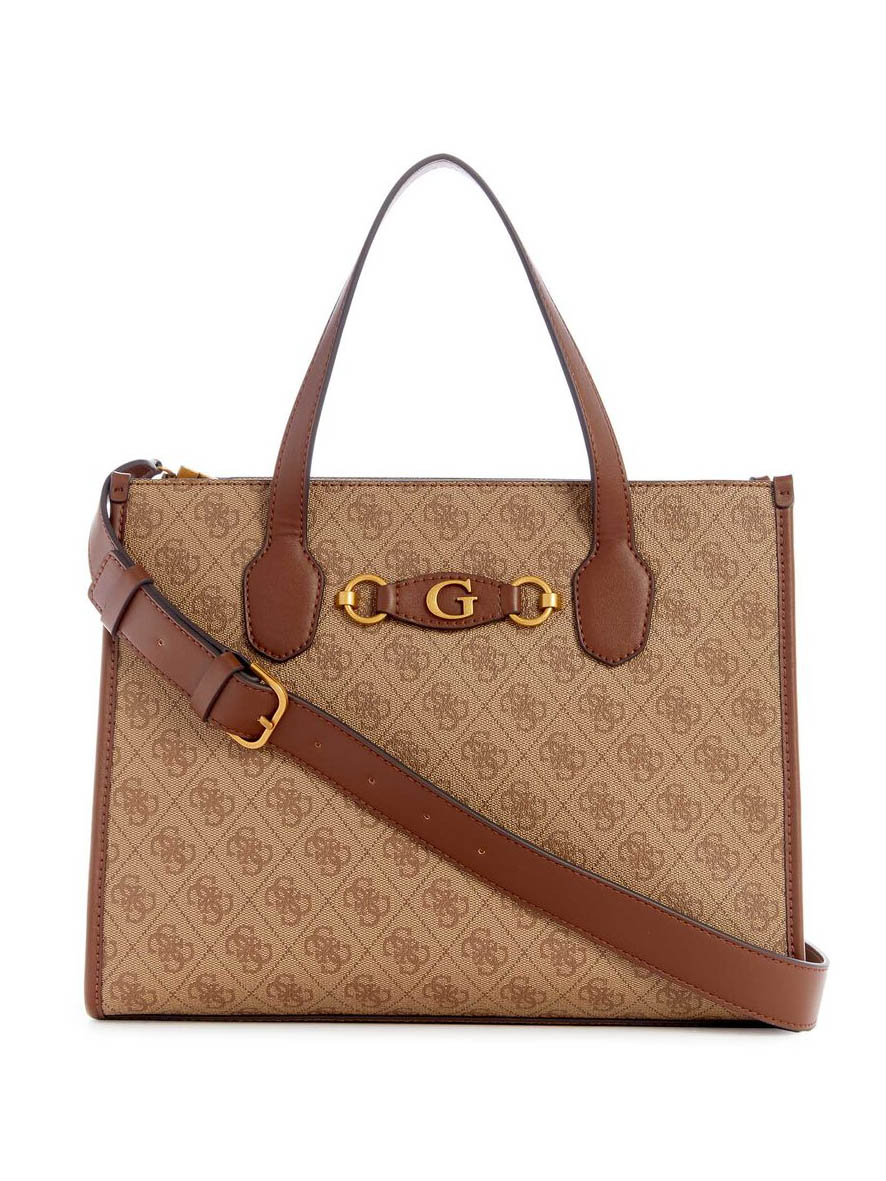 Guess Izzy Two Compartment Tote Bag Latte Logo Brown