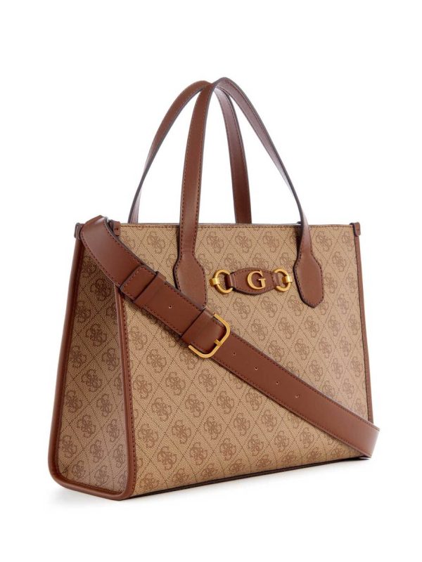 Guess Izzy Two Compartment Tote Bag Latte Logo Brown