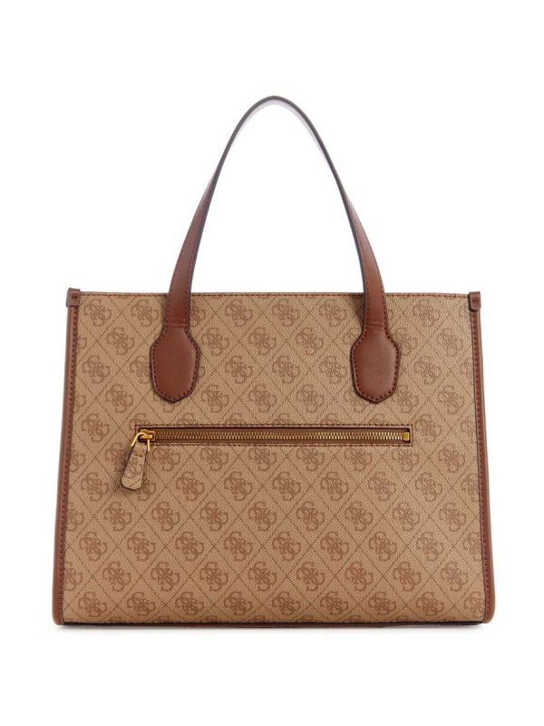 Guess Izzy Two Compartment Tote Bag Latte Logo Brown