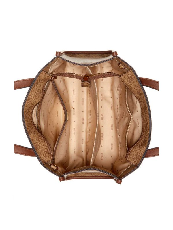 Guess Izzy Two Compartment Tote Bag Latte Logo Brown