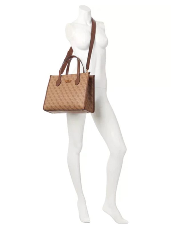 Guess Izzy Two Compartment Tote Bag Latte Logo Brown