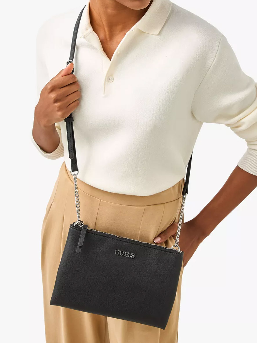 Guess Tidewood Mini Double Zip Compartment Crossbody Black