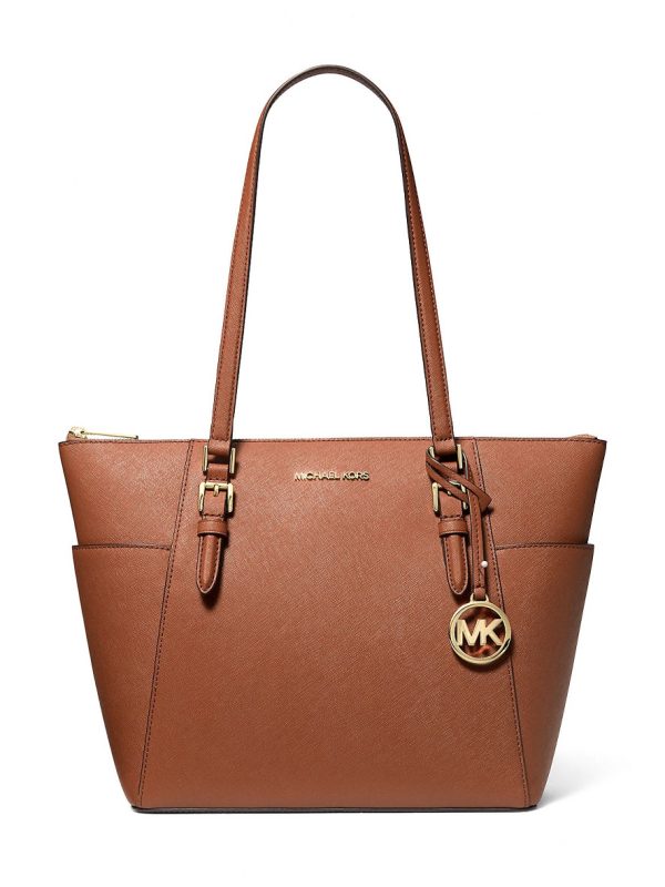 Michael Kors Charlotte Large Saffiano Leather Top-Zip Tote Bag Luggage
