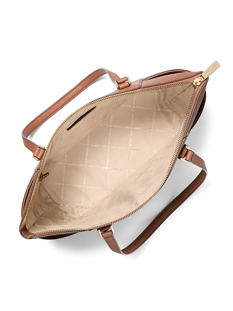 Michael Kors Charlotte Large Saffiano Leather Top-Zip Tote Bag Luggage