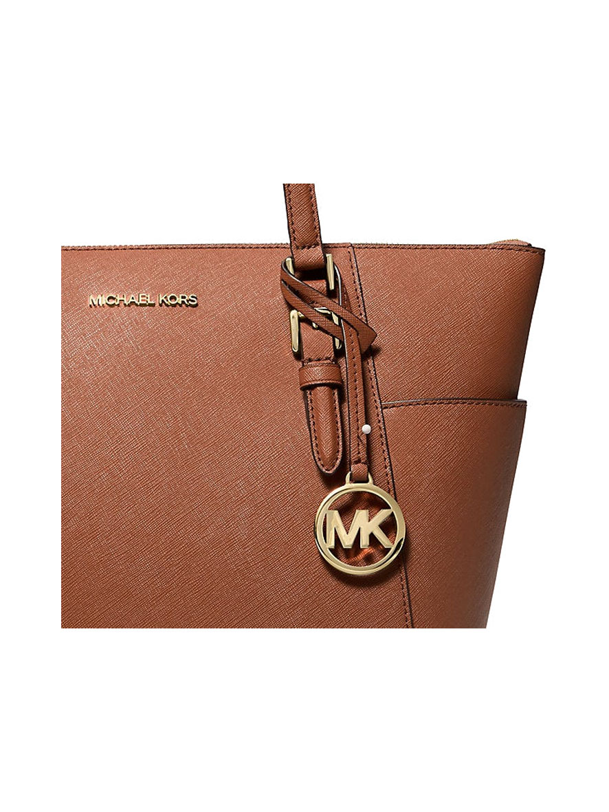 Michael Kors Charlotte Large Saffiano Leather Top-Zip Tote Bag Luggage