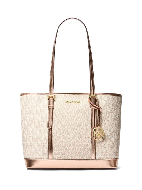 Michael Kors Jet Set Travel Small Metallic Logo Top-Zip Tote Bag Rose Gold