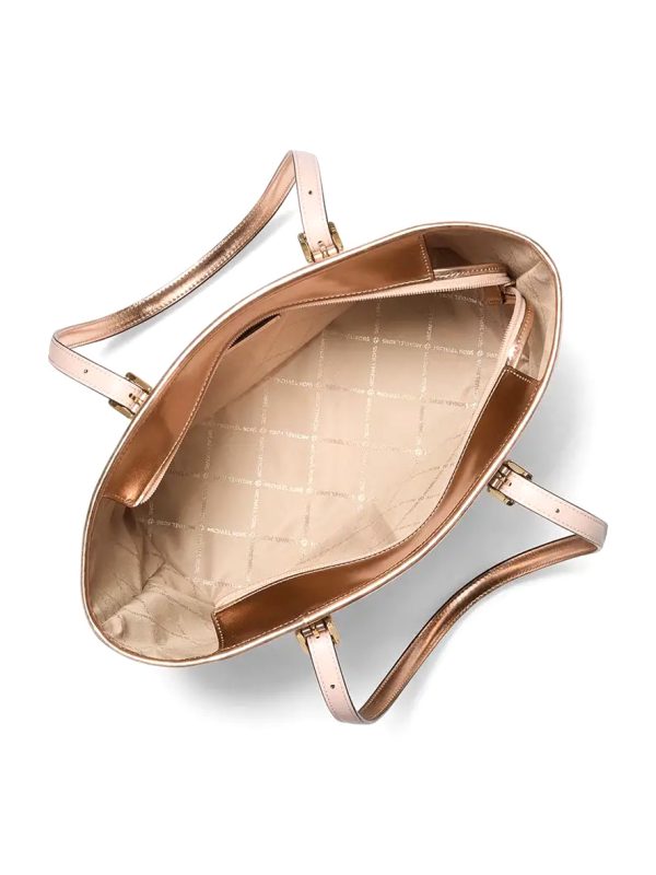 Michael Kors Jet Set Travel Small Metallic Logo Top-Zip Tote Bag Rose Gold