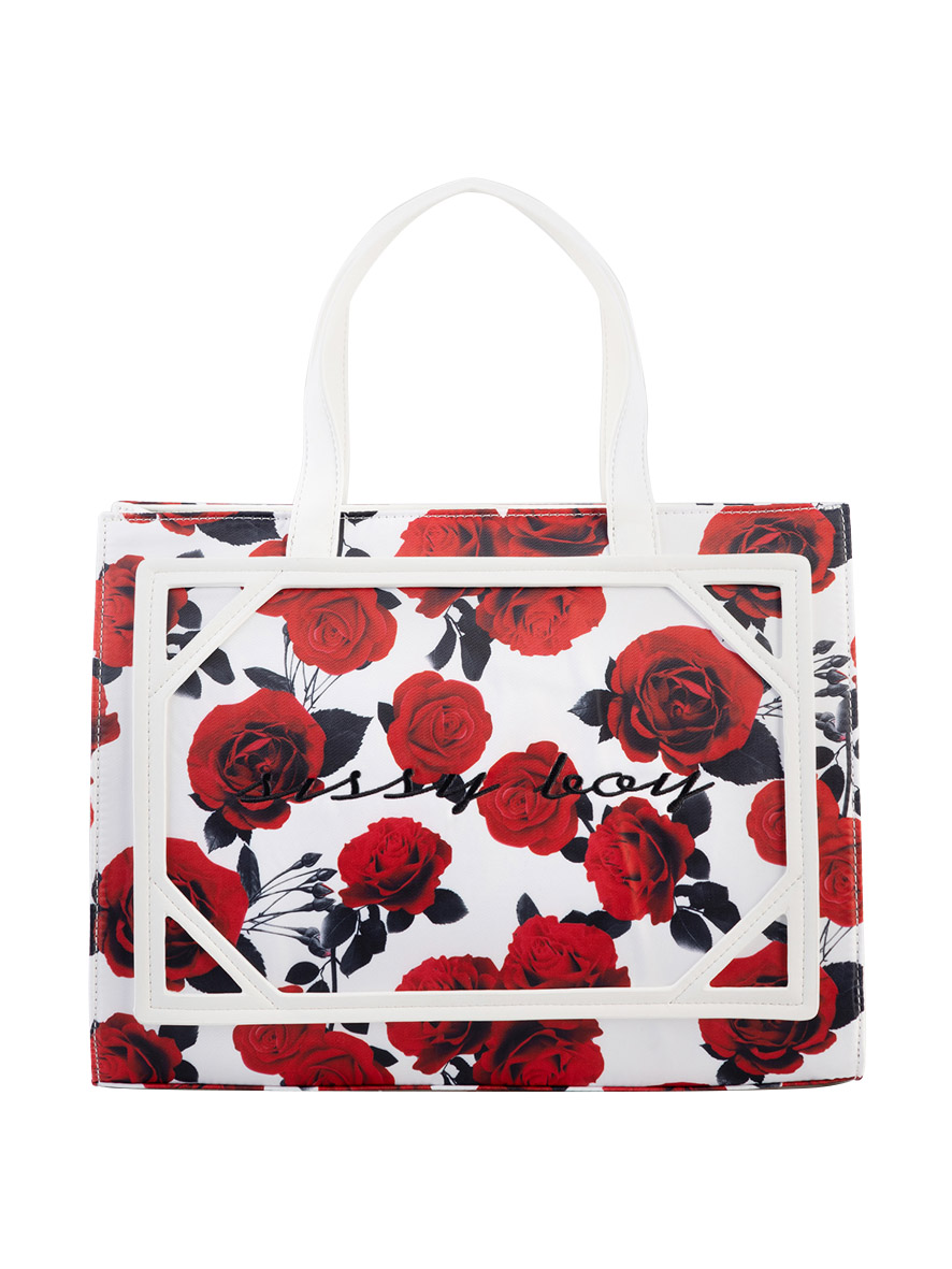Sissy Boy Rose Print Tote There She Rose Red White