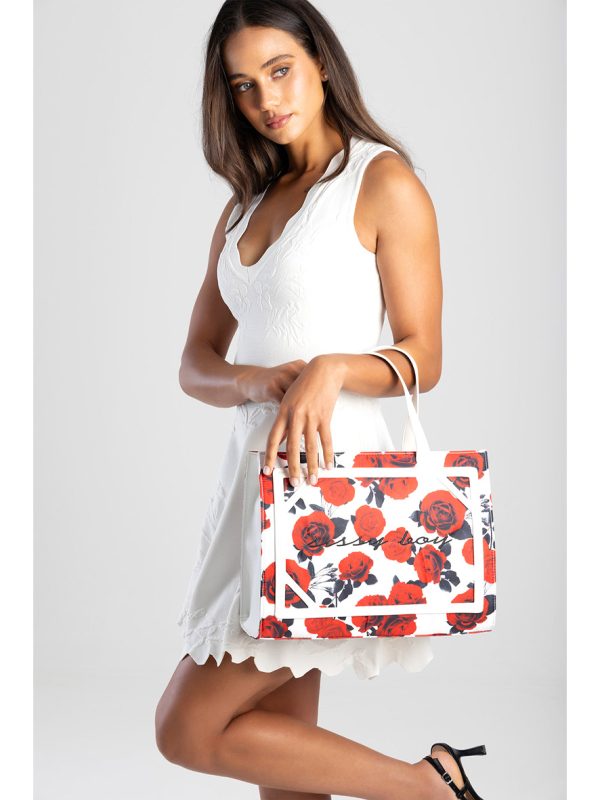Sissy Boy Rose Print Tote There She Rose Red White
