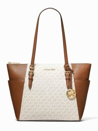 Michael Kors Charlotte Large Logo Zip-Top Leather Tote Vanilla