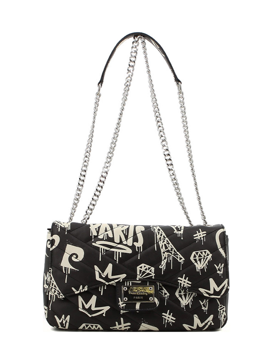 Pierre Cardin Cassidy Chain Bag Black with White Print