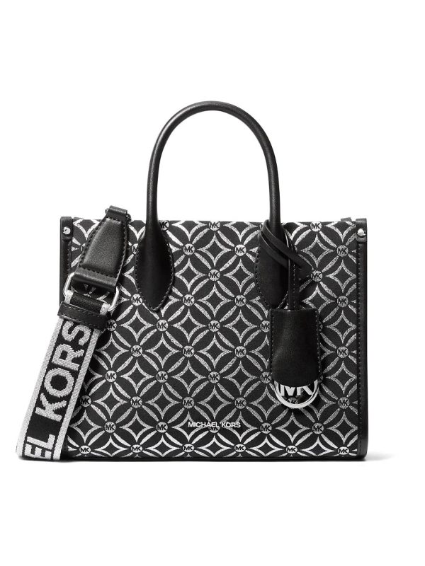 Michael Kors Mirella Small Metallic Logo Jacquard Crossbody Bag Black Silver