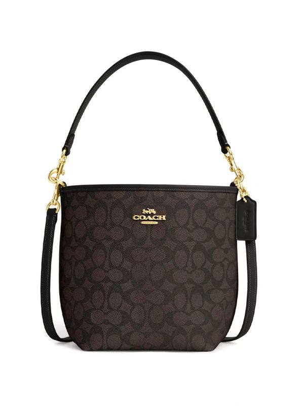 Coach City Bucket Bag In Signature Canvas Gold Walnut Black