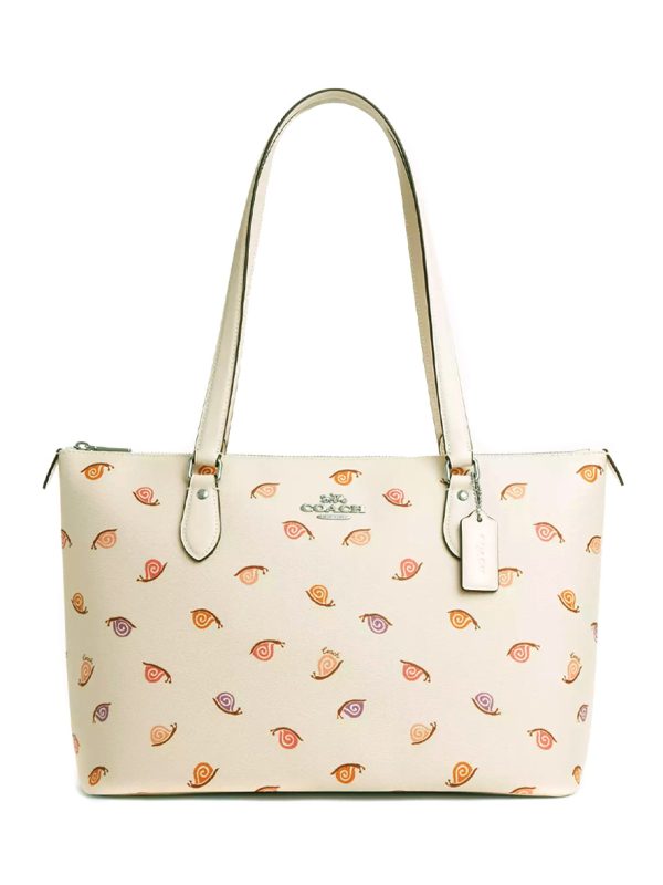 Coach Gallery Tote Bag With Snail Print Silver Chalk Multi