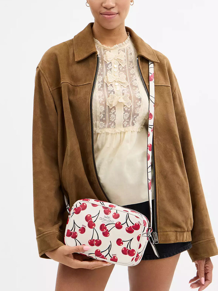 Coach Jamie Camera Bag With Cherry Print Silver Chalk Multi