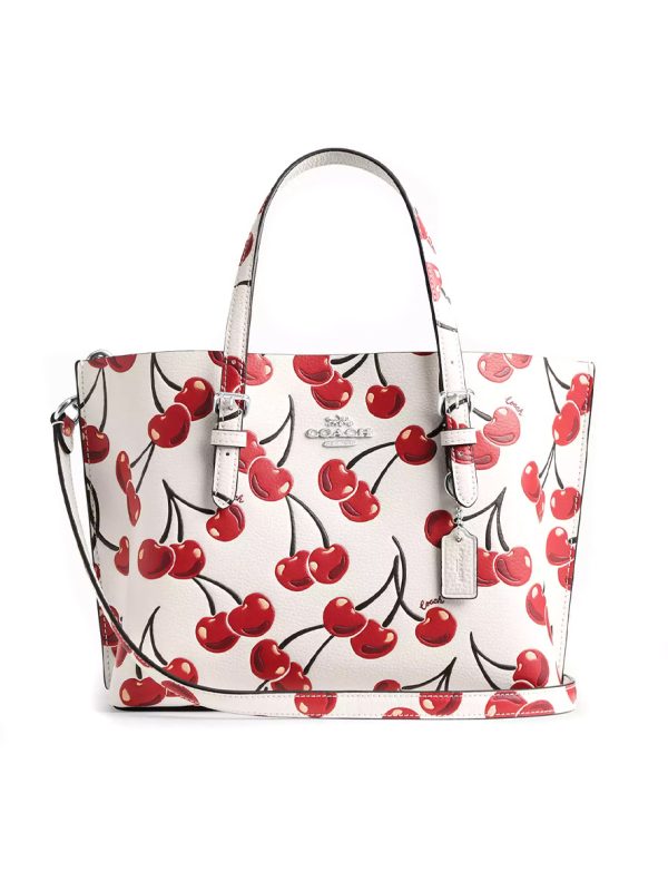Coach Mollie Tote Bag 25 With Cherry Print Silver Chalk Multi