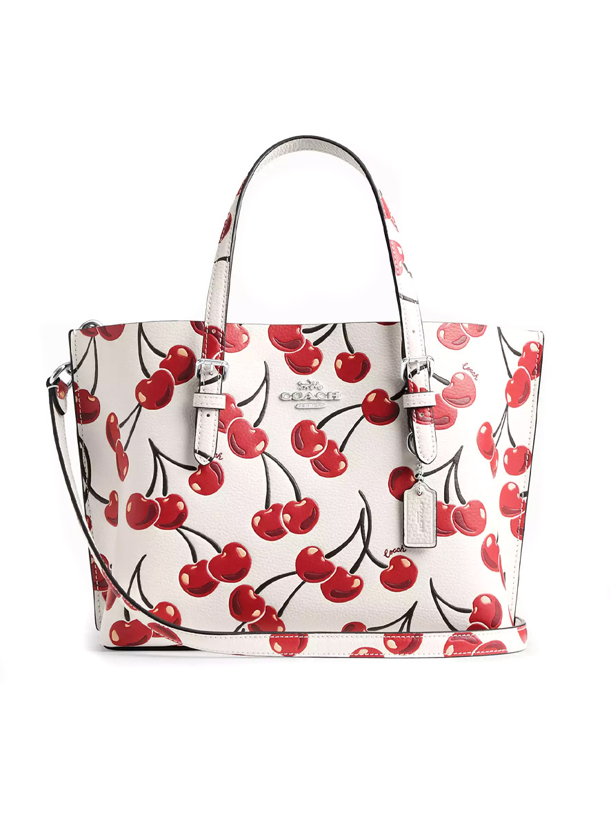 Coach Mollie Tote Bag 25 With Cherry Print Silver Chalk Multi