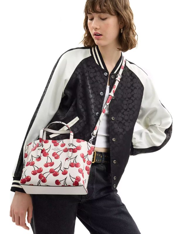 Coach Mollie Tote Bag 25 With Cherry Print Silver Chalk Multi