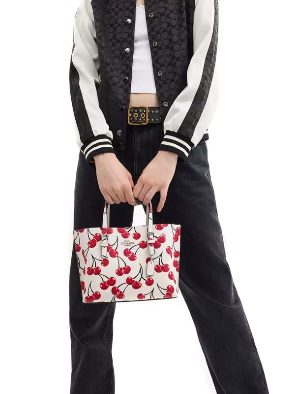Coach Mollie Tote Bag 25 With Cherry Print Silver Chalk Multi