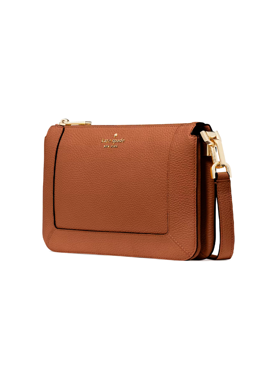 Kate Spade New York Lena Pebbled Leather Double Compartment Crossbody Warm Ginger
