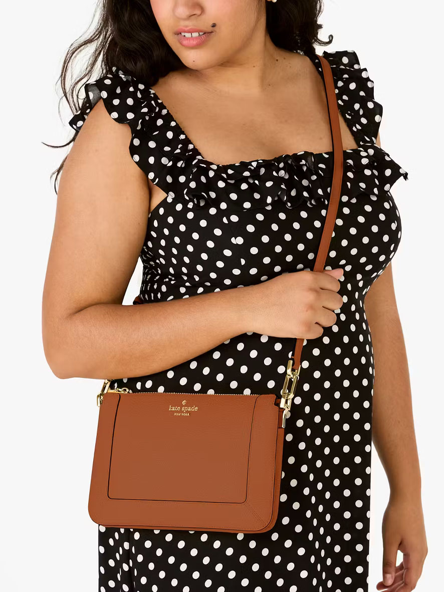 Kate Spade New York Lena Pebbled Leather Double Compartment Crossbody Warm Ginger