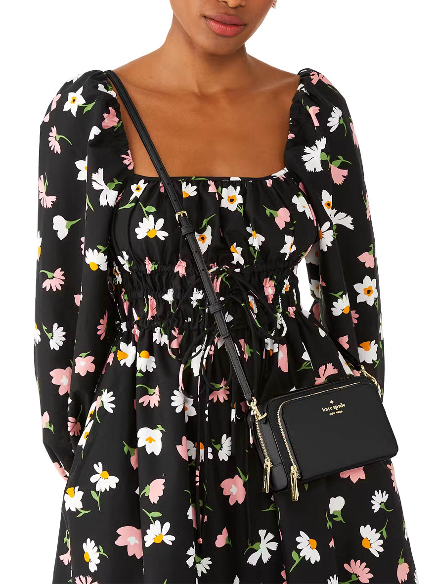 Kate Spade Staci Saffiano Leather Dual Zip Around Mini Crossbody Black