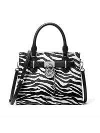 Michael Kors Hamilton Small Zebra Print Calf Hair Satchel Black White