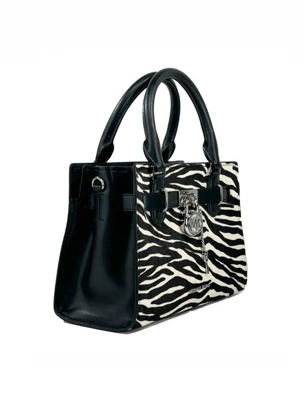 Michael Kors Hamilton Small Zebra Print Calf Hair Satchel Black White