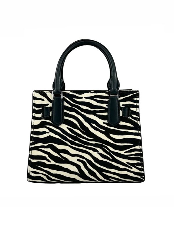 Michael Kors Hamilton Small Zebra Print Calf Hair Satchel Black White