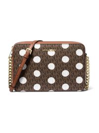 Michael Kors Jet Set Large Polka Dot Signature Logo Crossbody Bag Brown Luggage