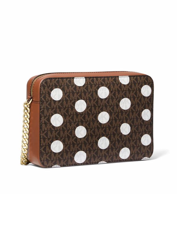 Michael Kors Jet Set Large Polka Dot Signature Logo Crossbody Bag Brown Luggage