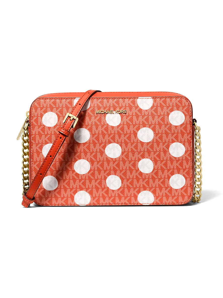Michael Kors Jet Set Large Polka Dot Signature Logo Crossbody Bag Red Clay