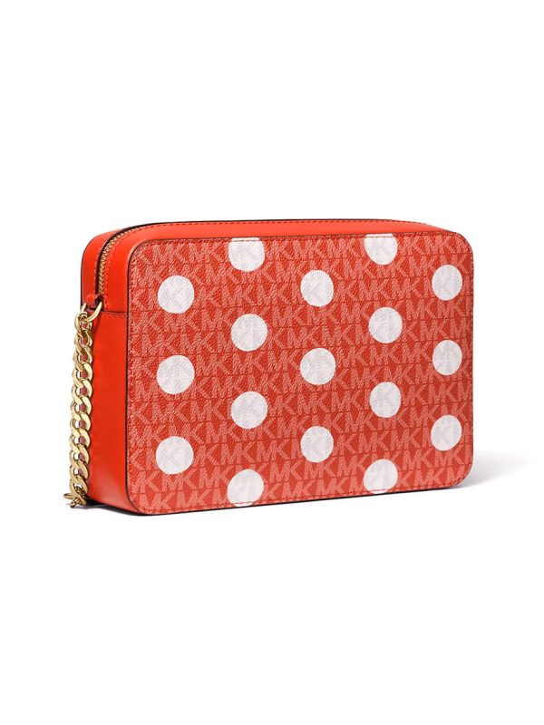 Michael Kors Jet Set Large Polka Dot Signature Logo Crossbody Bag Red Clay