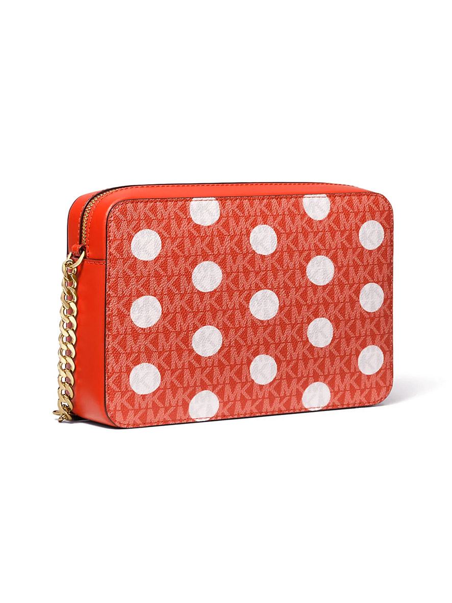 Michael Kors Jet Set Large Polka Dot Signature Logo Crossbody Bag Red Clay