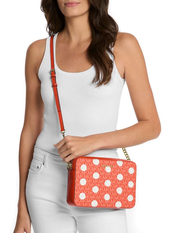 Michael Kors Jet Set Large Polka Dot Signature Logo Crossbody Bag Red Clay