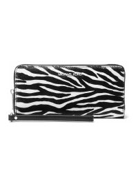 Michael Kors Jet Set Travel Zebra Print Calf Hair Continental Wallet Black White