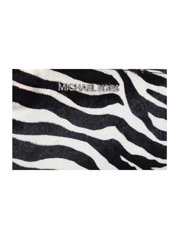 Michael Kors Jet Set Travel Zebra Print Calf Hair Continental Wallet Black White