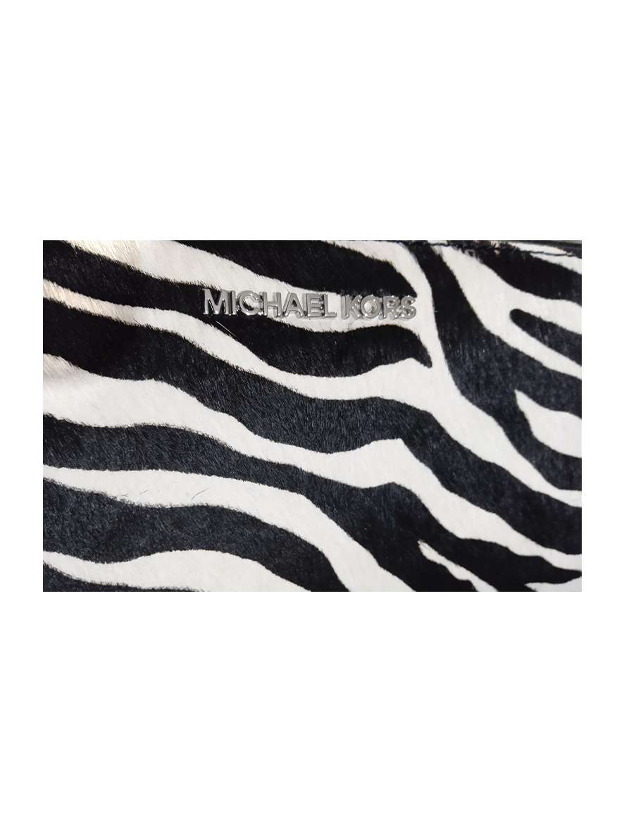 Michael Kors Jet Set Travel Zebra Print Calf Hair Continental Wallet Black White
