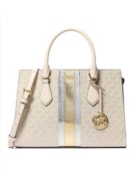 Michael Kors Sheila Medium Signature Logo and Metallic Satchel Pale Gold